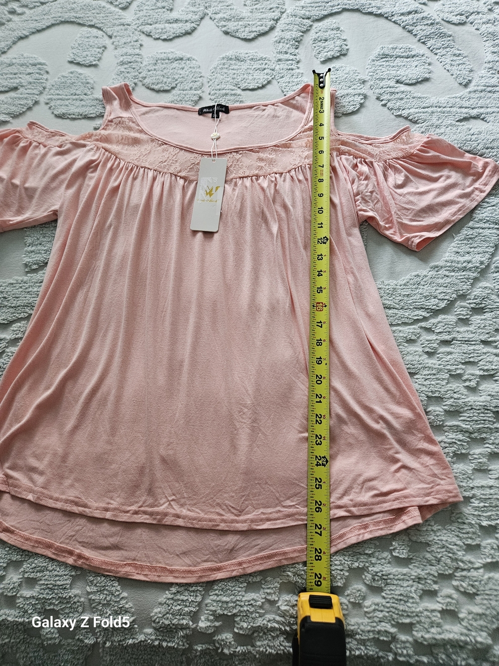 Nicole Miller Blush Pink Cold-Shoulder Lace Yoke Tunic - Picture 5 of 9